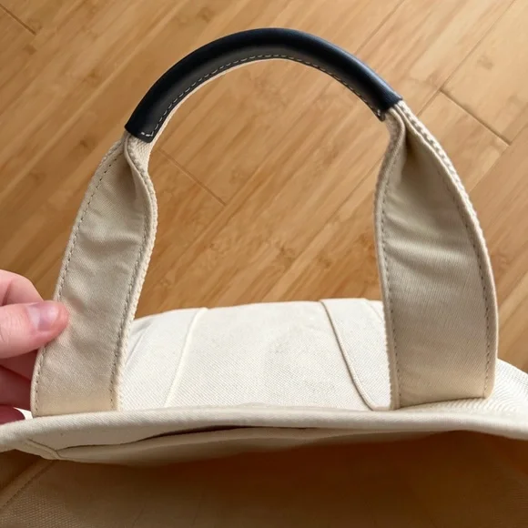 Tory Burch Cream & Navy Sturdy Canvas Tote w/ Navy Leather Handles - Picture 7 of 14